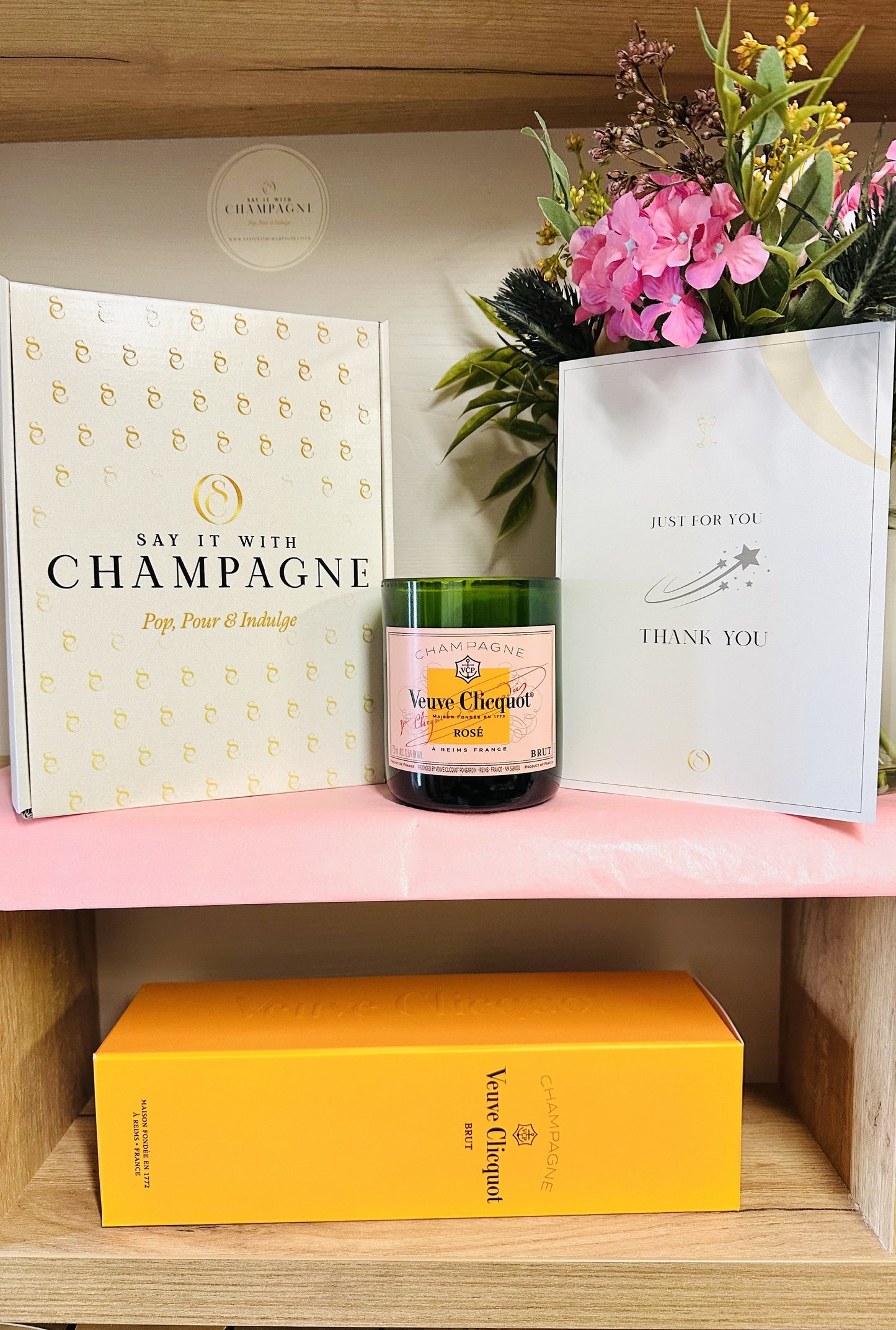 Veuve Clicquot Rosé Recycled Champagne bottle candle gift set