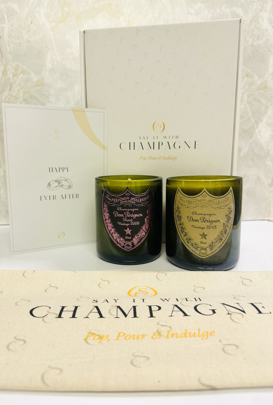 Dom Pérignon Vintage Duo Recycled Champagne bottles candle gift set