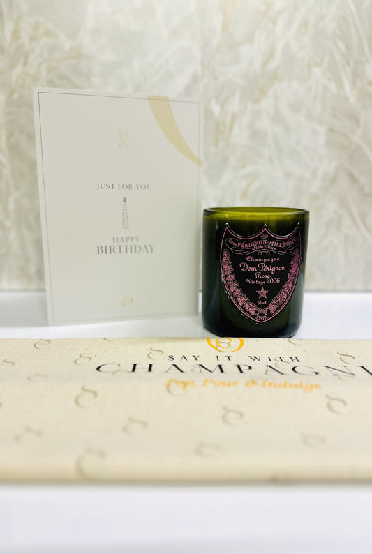 Dom Pérignon Rosé Vintage Recycled Champagne bottle candle gift set