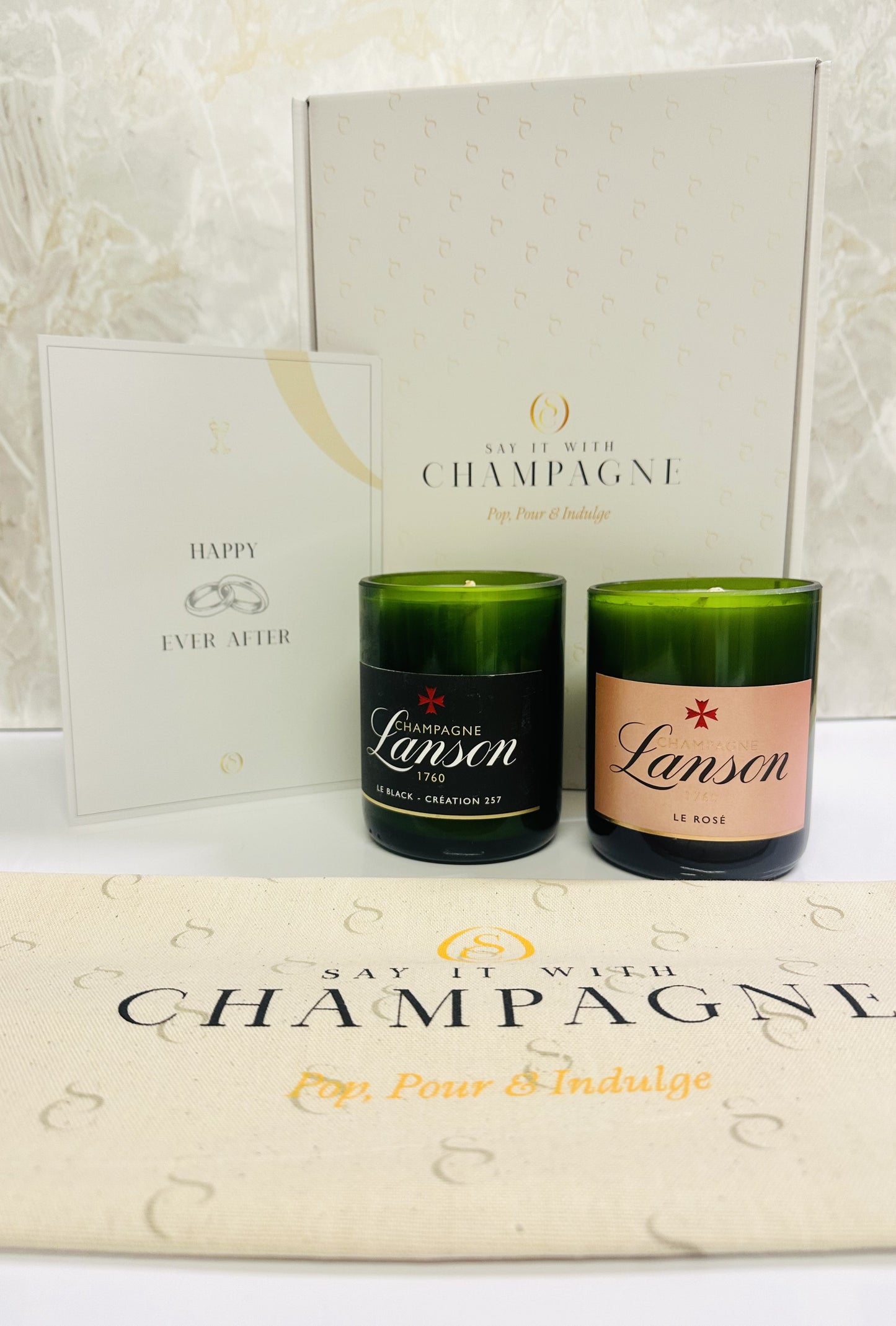 Lanson Duo Recycled Champagne bottles candle gift set