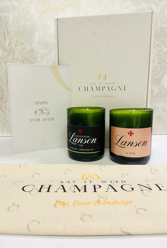 Lanson Duo Recycled Champagne bottles candle gift set