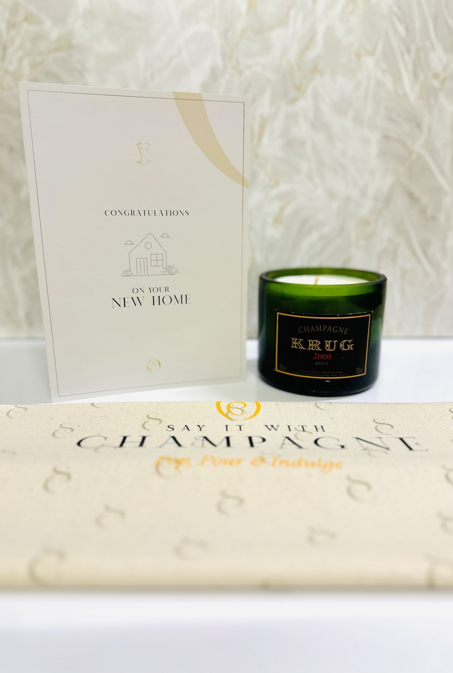 Krug 2000 Vintage Brut Recycled Champagne bottle candle gift set