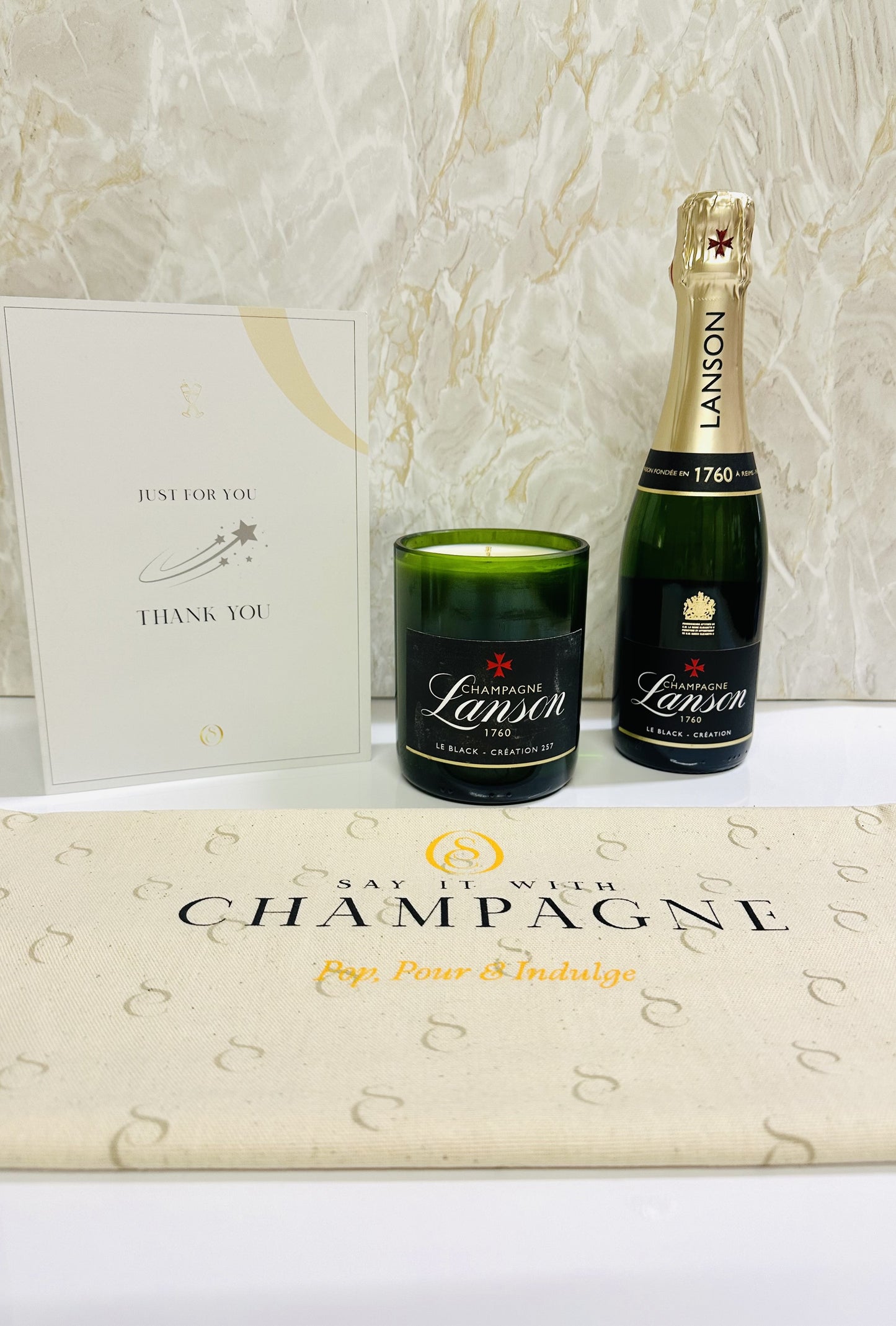 Mini Lanson Champagne Recycled Candle Gift Set