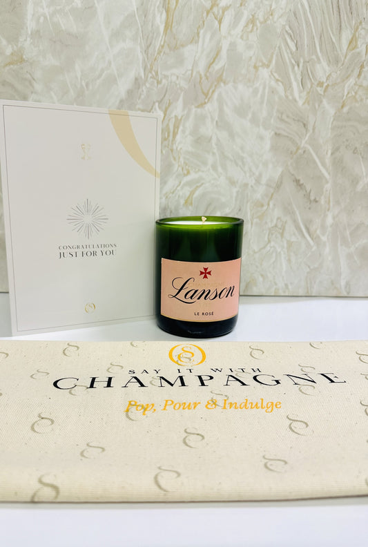 Lanson Rosé Recycled Champagne bottle candle gift set