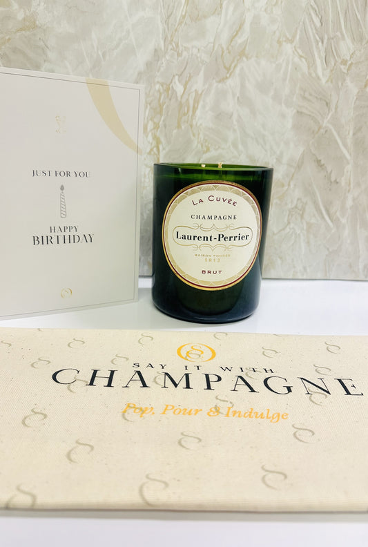 Laurent Perrier La Cuvée Brut Magnum Recycled Champagne bottle candle gift set