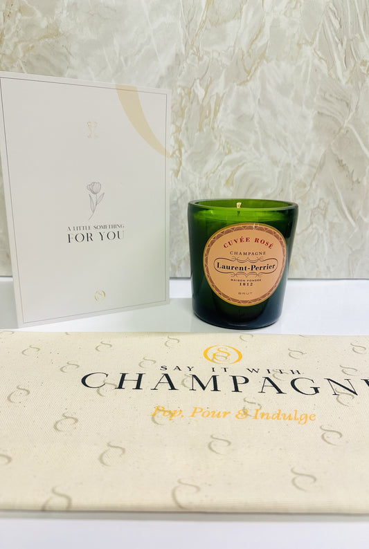 Laurent Perrier La Cuvée Rosé Recycled Champagne bottle candle gift set