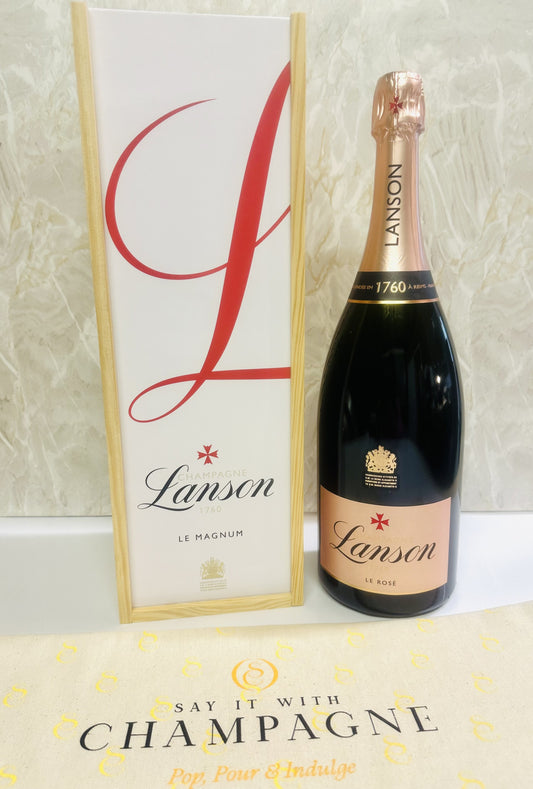 Lanson Rosé Label NV Magnum Champagne with Branded Lanson Wooden Box