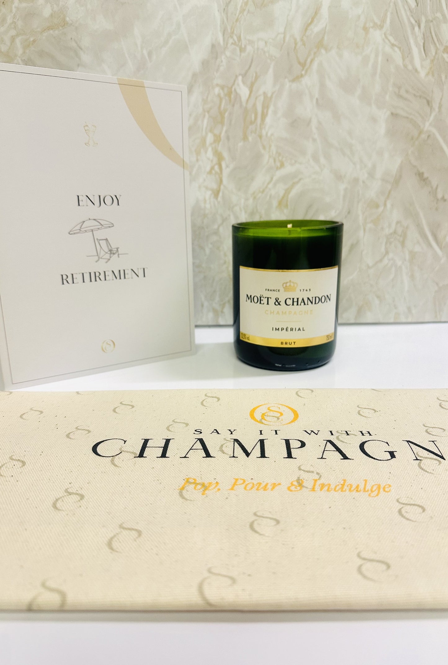 Moët & Chandon Imperial Brut Recycled Champagne bottle candle gift set