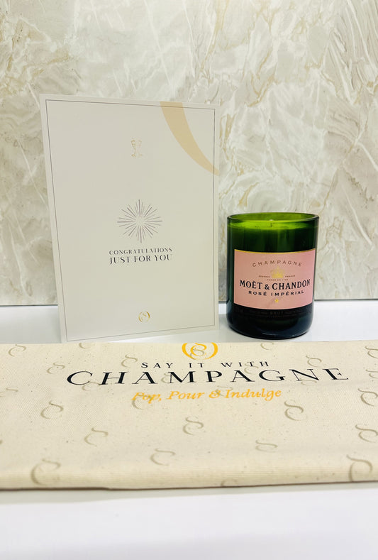 Moët & Chandon Rosé Recycled Champagne bottle candle gift set