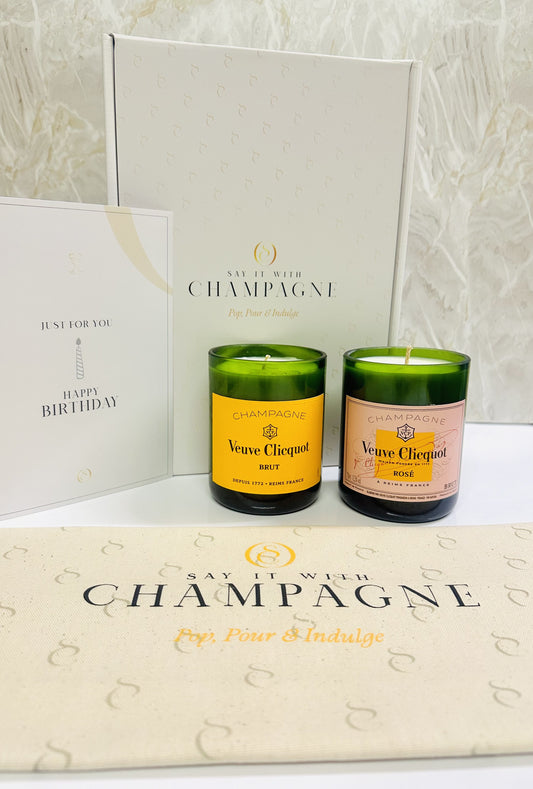 Veuve Clicquot Duo Recycled Champagne bottles candle gift set